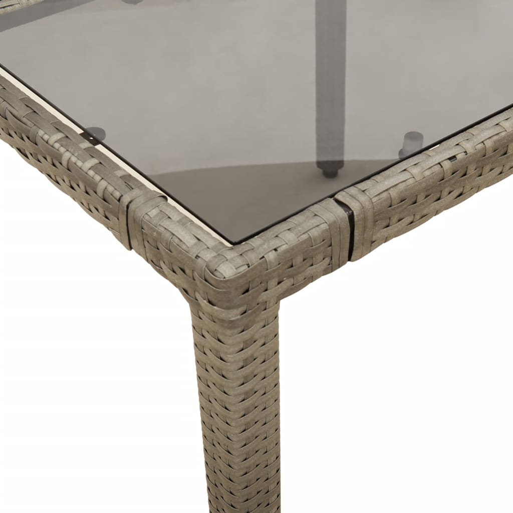 Grey Poly Rattan Garden Table with Glass Top