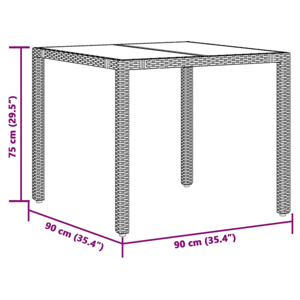 Grey Poly Rattan Garden Table with Glass Top