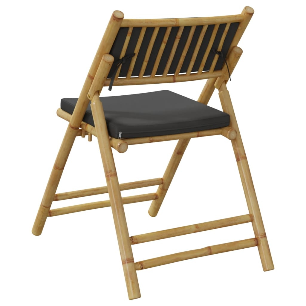 Bamboo 6 Piece Folding Bistro Chairs with Dark Grey Cushions