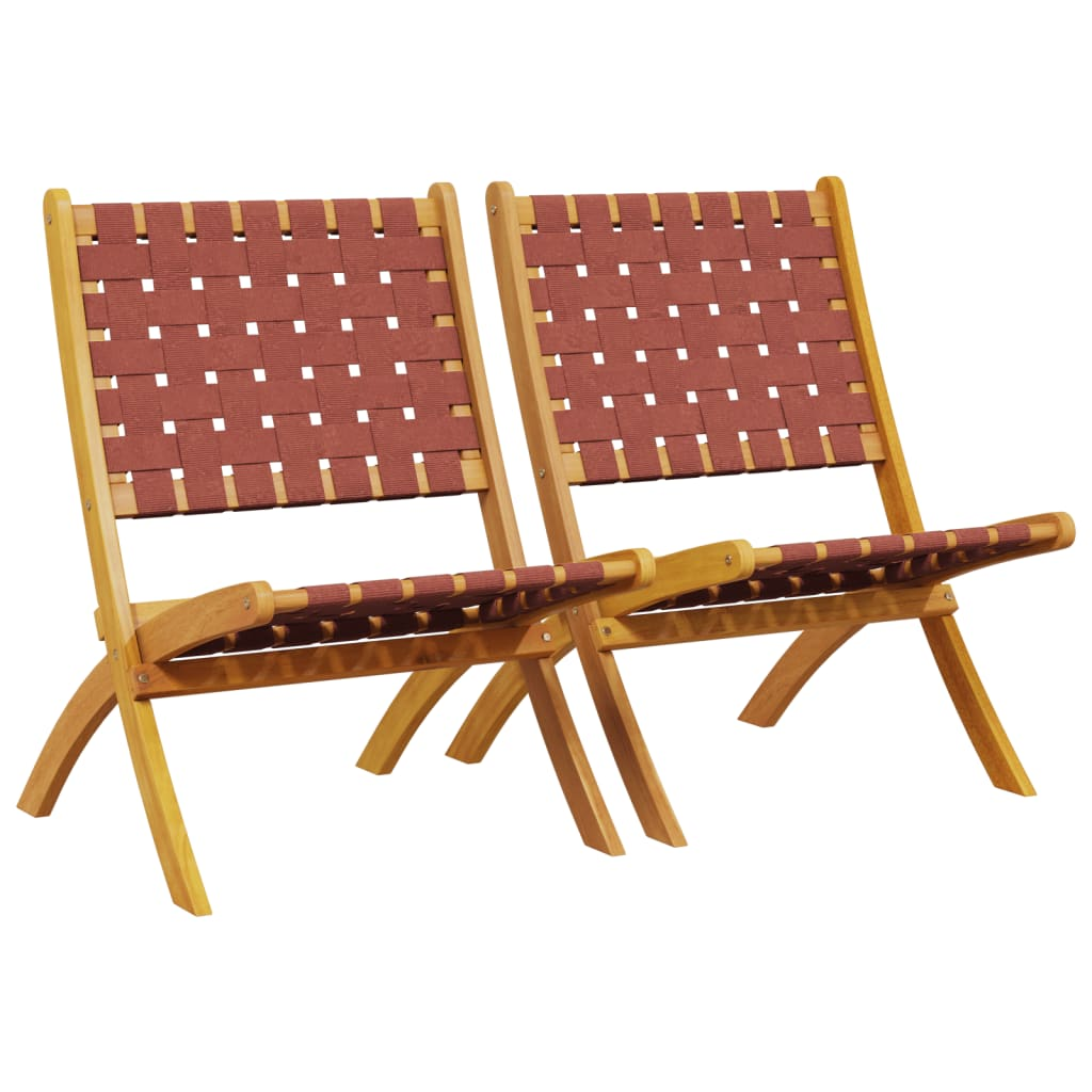  Solid Acacia Wood and Red Fabric Folding Garden Chairs 2 pcs