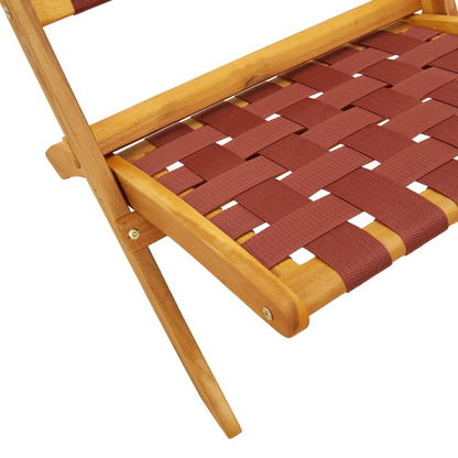  Solid Acacia Wood and Red Fabric Folding Garden Chairs 2 pcs