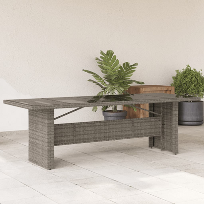 Grey Poly Rattan Garden Table with Glass Top