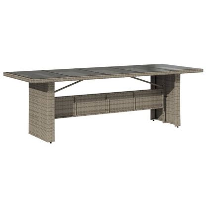 Grey Poly Rattan Garden Table with Glass Top