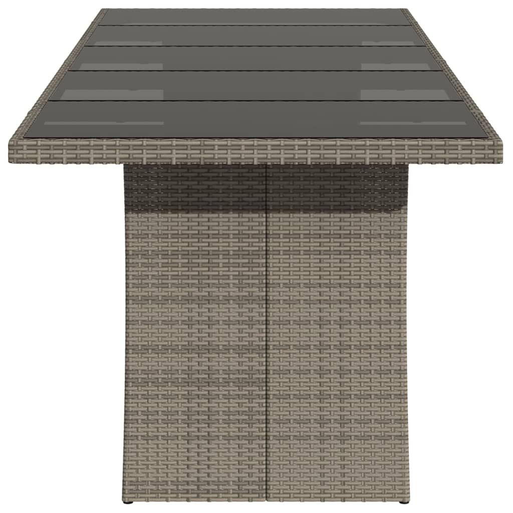 Grey Poly Rattan Garden Table with Glass Top