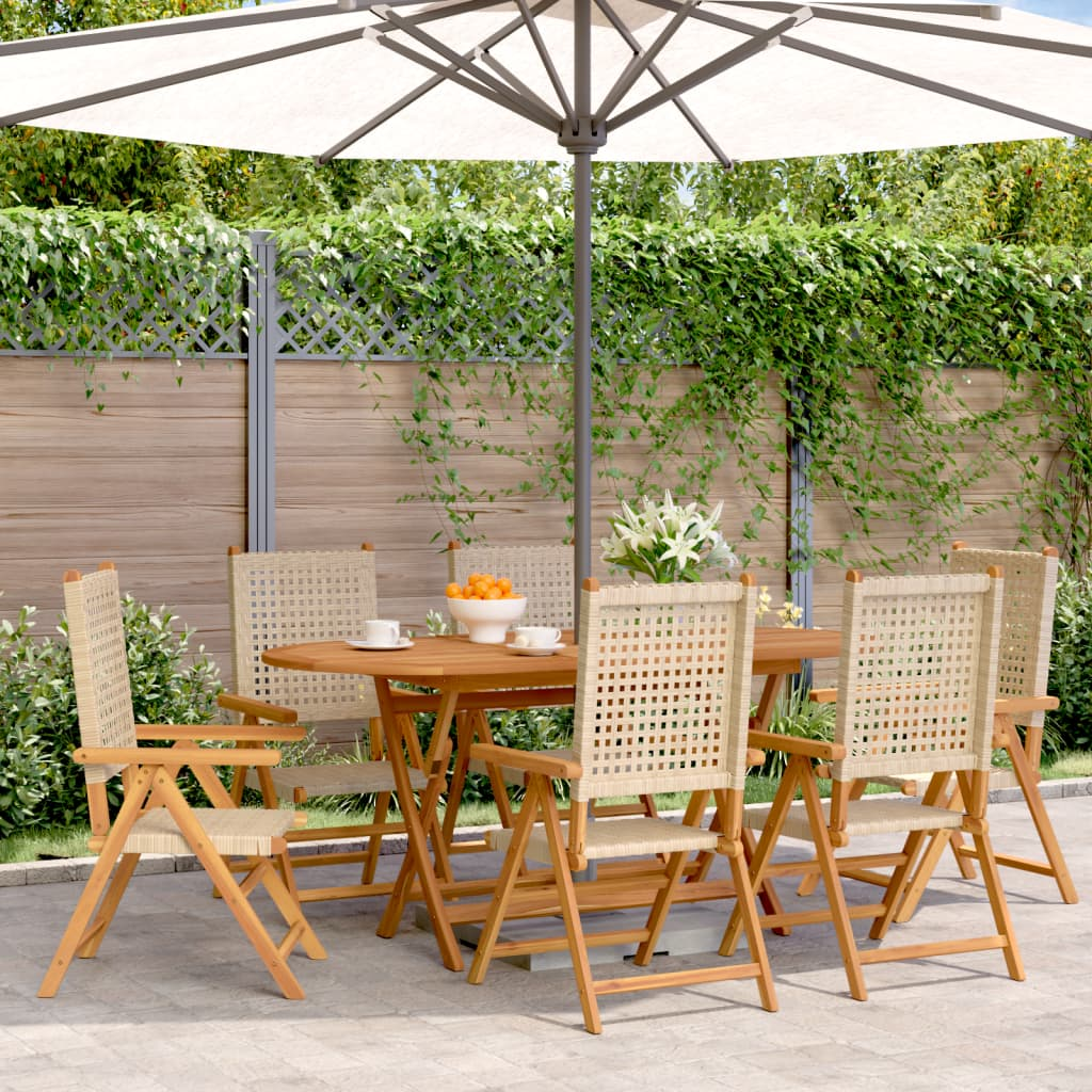 Beige Poly Rattan and Solid Wood Reclining Garden Chairs 6 pcs