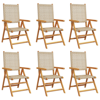 Beige Poly Rattan and Solid Wood Reclining Garden Chairs 6 pcs