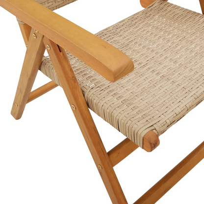 Beige Poly Rattan and Solid Wood Reclining Garden Chairs 6 pcs