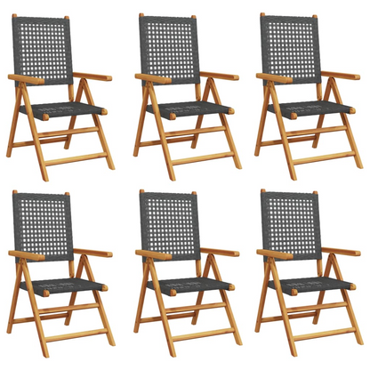  Black Poly Rattan and Solid Wood Reclining Garden Chairs 6 pcs