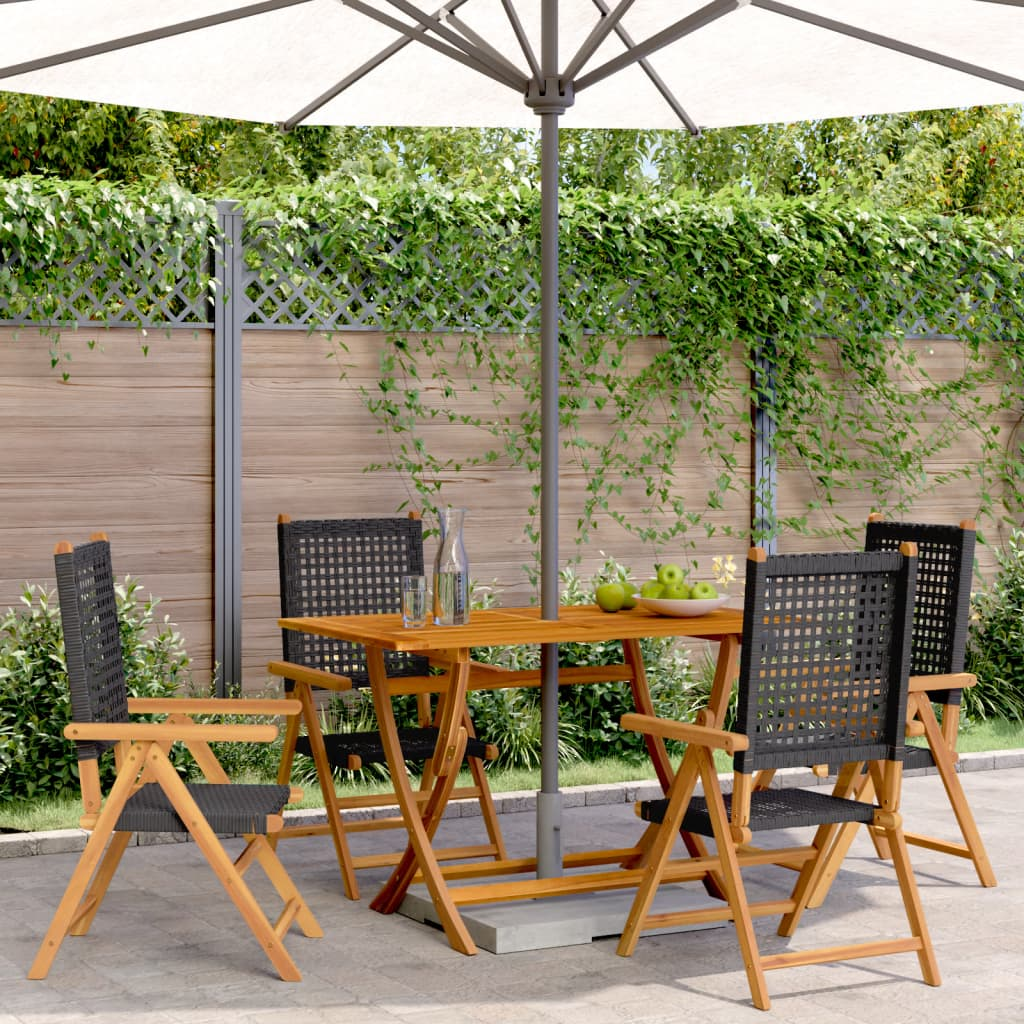 Black Poly Rattan and Solid Wood Reclining Garden Chairs 4 pcs