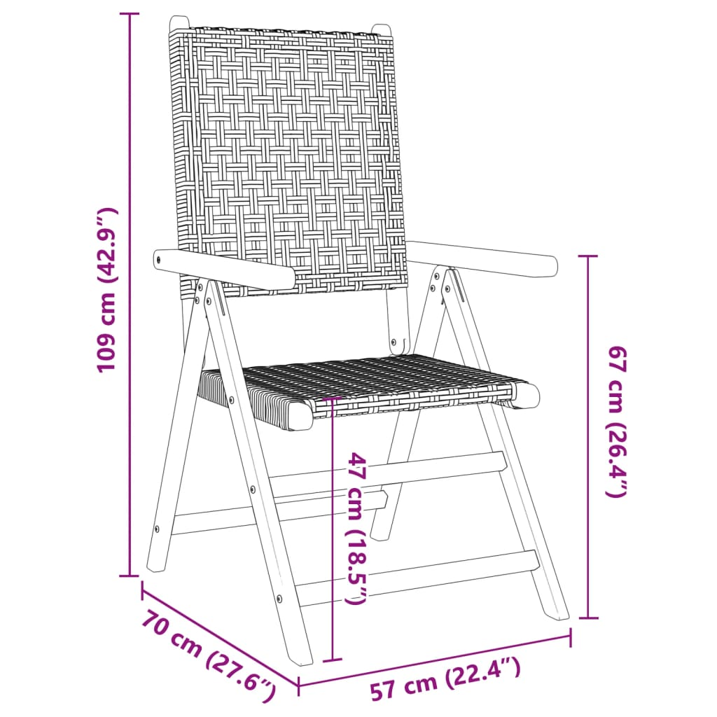 Black Poly Rattan and Solid Wood Reclining Garden Chairs 4 pcs