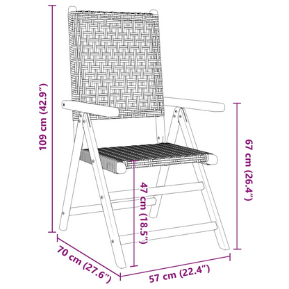 Black Poly Rattan and Solid Wood Reclining Garden Chairs 4 pcs