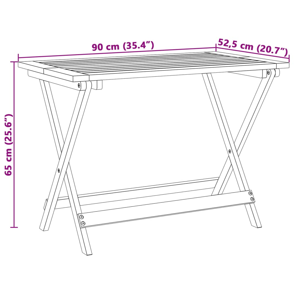 Solid Acacia Wood Folding Garden Table 90x52.5x65 cm