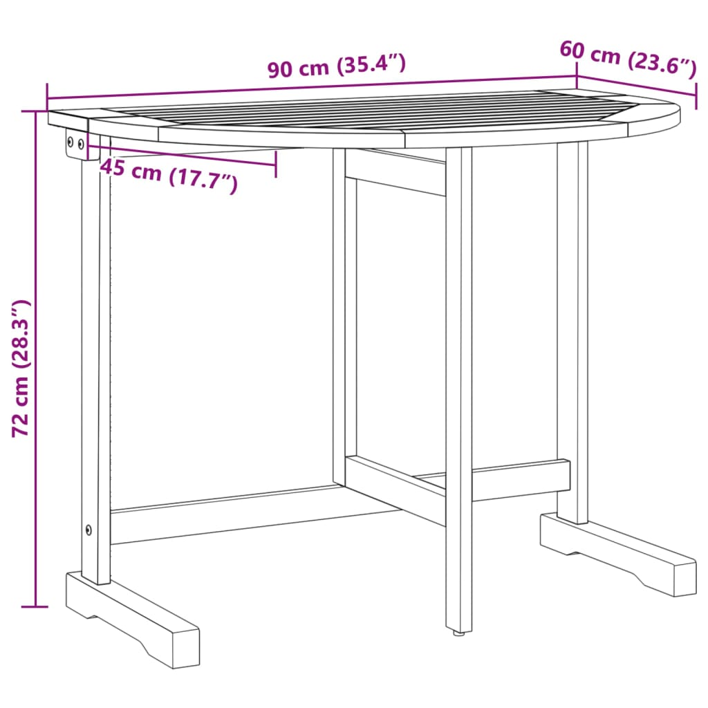 Solid Acacia Wood Folding Balcony Table 90x60x72 cm 