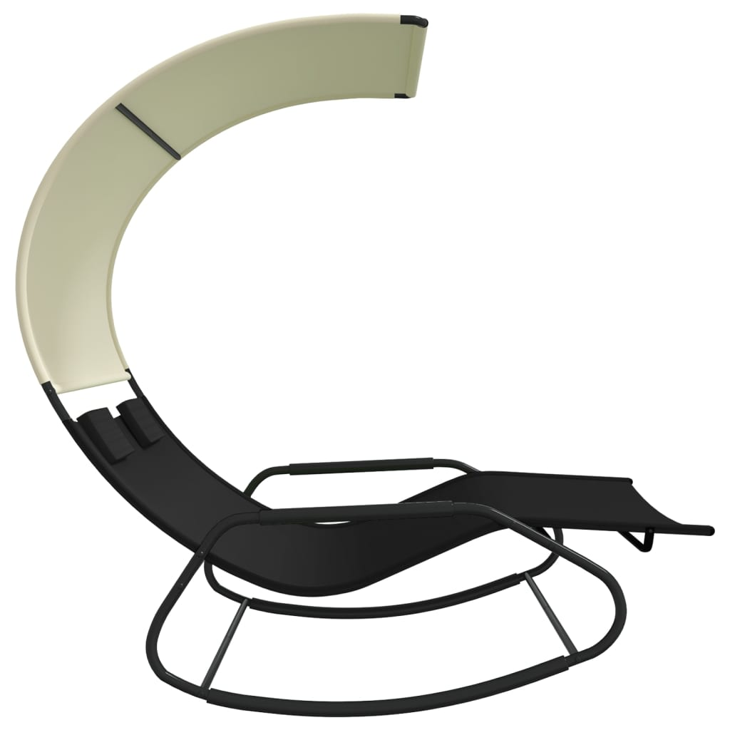  Black and Cream Rocking Double Sun Lounger with Canopy