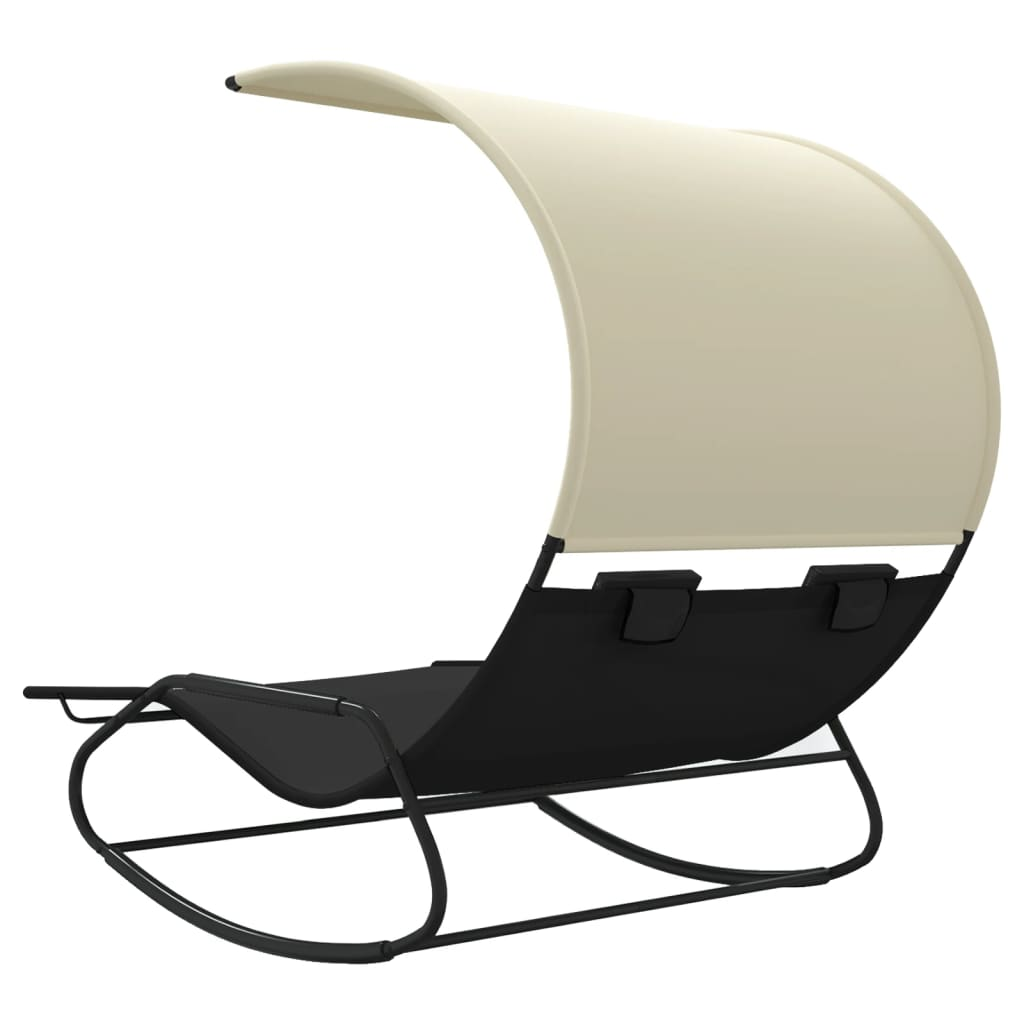  Black and Cream Rocking Double Sun Lounger with Canopy