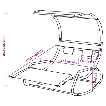  Black and Cream Rocking Double Sun Lounger with Canopy