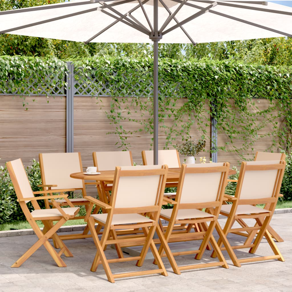 Beige Fabric and Solid Wood Folding Garden Chairs 8 pcs 