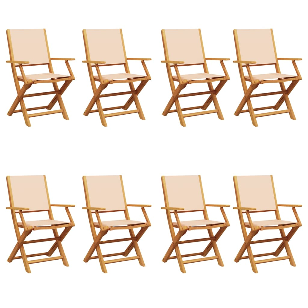 Beige Fabric and Solid Wood Folding Garden Chairs 8 pcs 