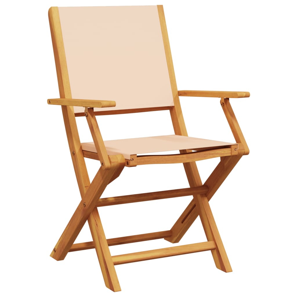 Beige Fabric and Solid Wood Folding Garden Chairs 8 pcs 