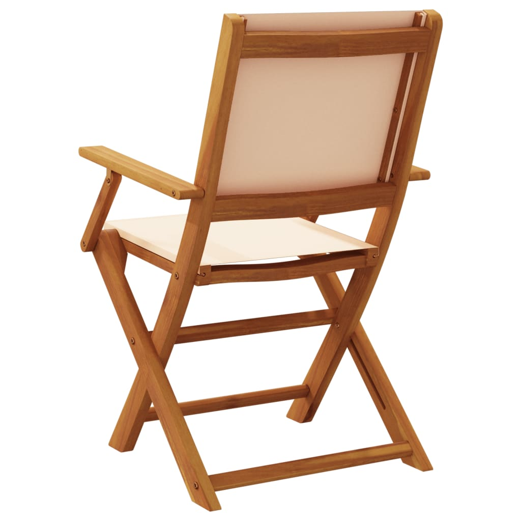 Beige Fabric and Solid Wood Folding Garden Chairs 8 pcs 