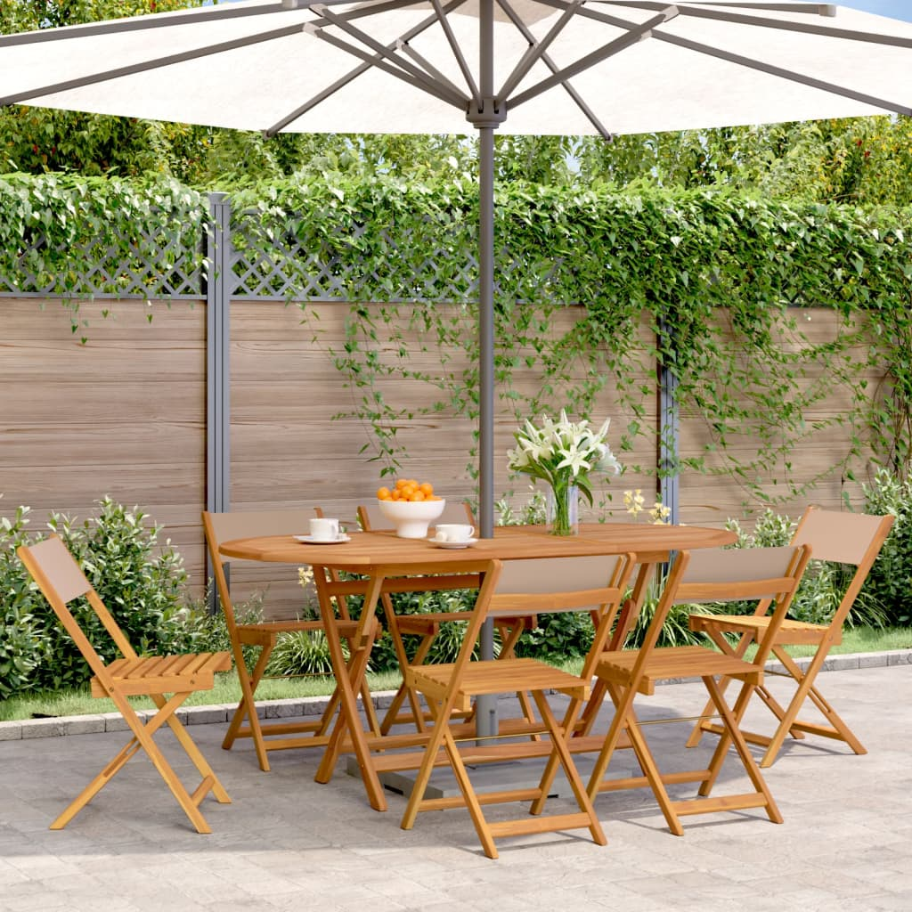 Taupe Fabric and Solid Wood Folding Garden Chairs 6 pcs