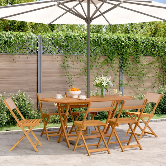 Taupe Fabric and Solid Wood Folding Garden Chairs 6 pcs