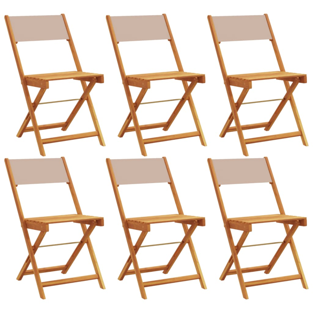 Taupe Fabric and Solid Wood Folding Garden Chairs 6 pcs