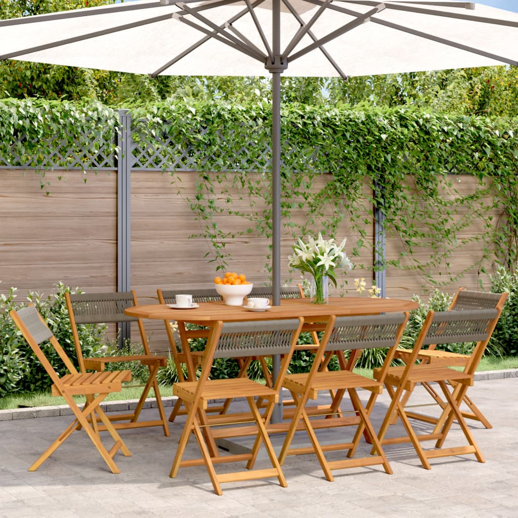  Grey Solid Acacia Wood Folding Garden Chairs 8 pcs