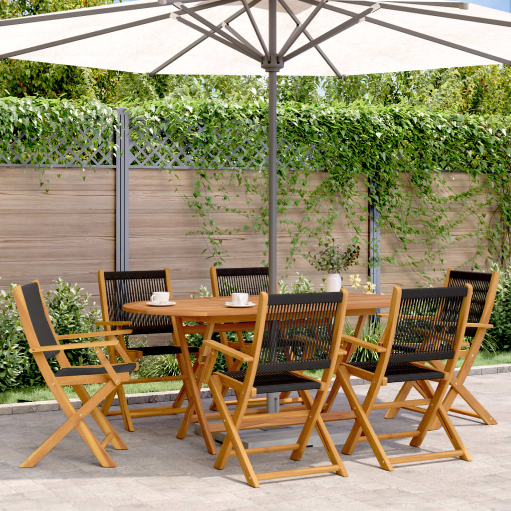  Black Solid Acacia Wood Folding Garden Chairs 6 pcs