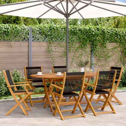  Black Solid Acacia Wood Folding Garden Chairs 6 pcs