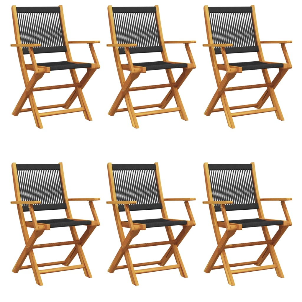  Black Solid Acacia Wood Folding Garden Chairs 6 pcs