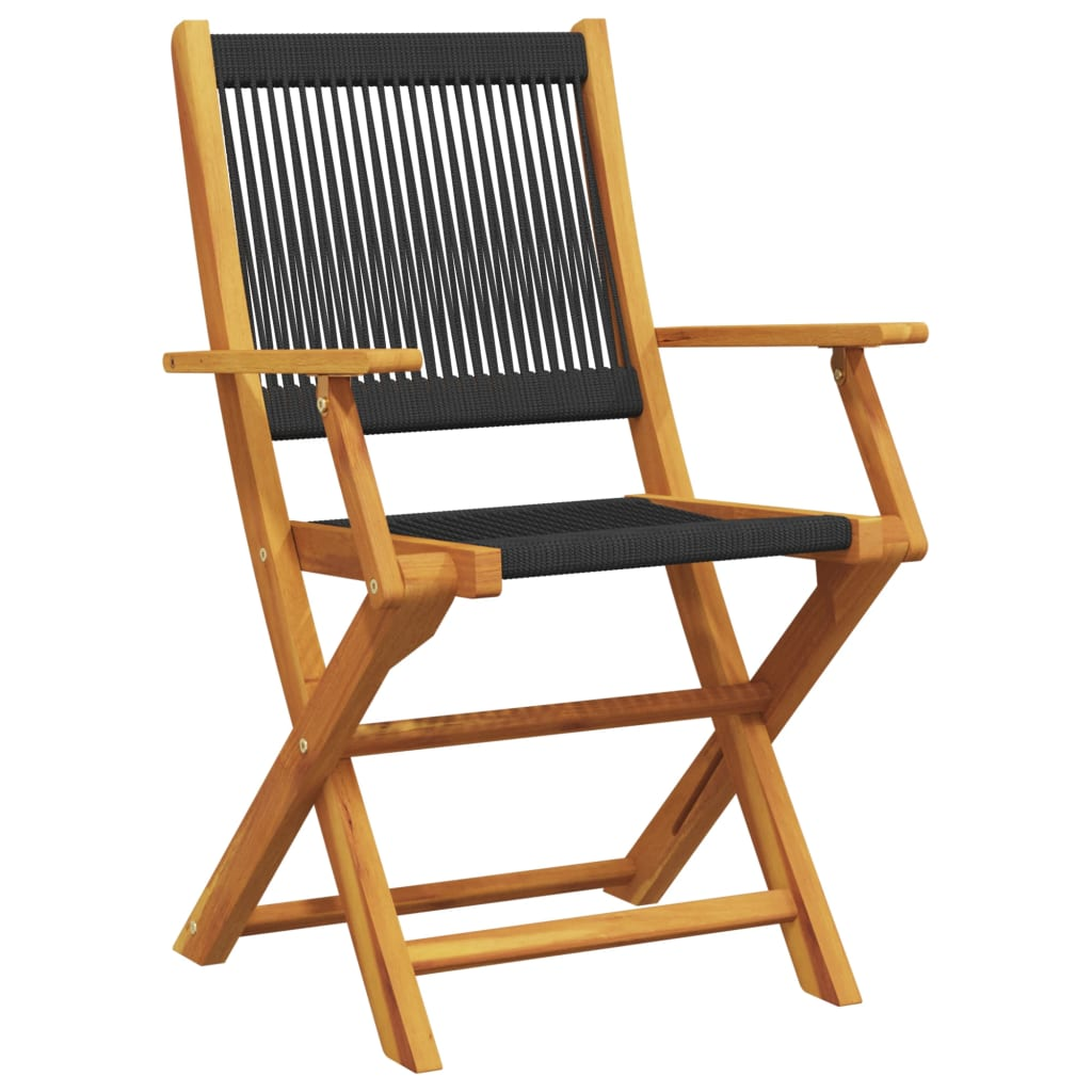  Black Solid Acacia Wood Folding Garden Chairs 6 pcs