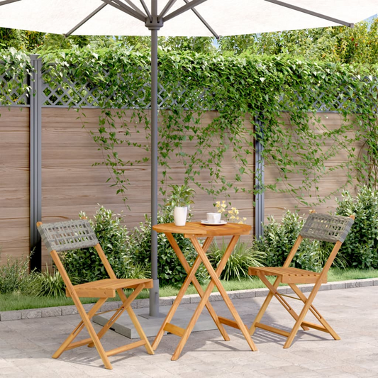 Grey Poly Rattan and Solid Wood 3 Piece Bistro Set 