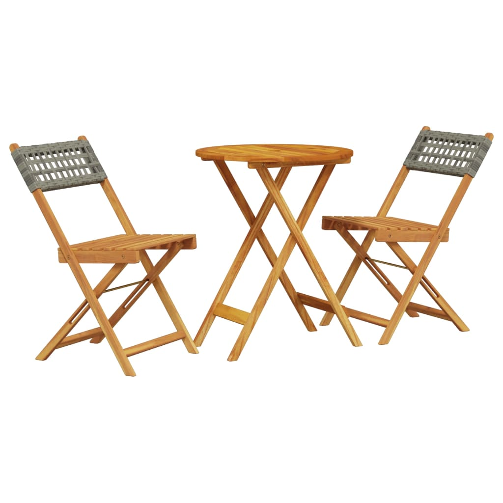 Grey Poly Rattan and Solid Wood 3 Piece Bistro Set 