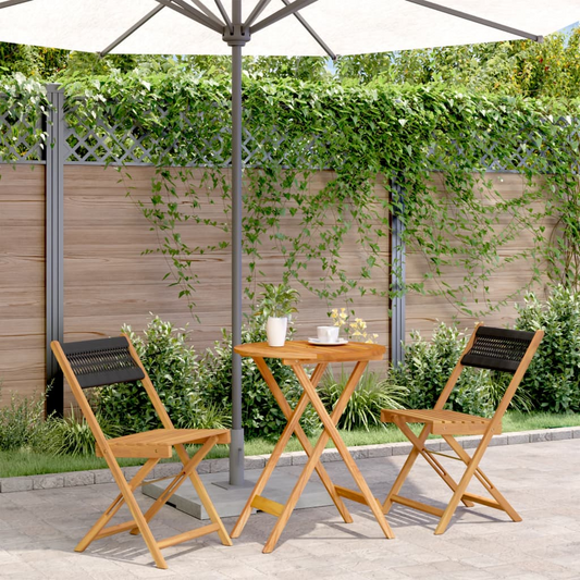  3 Piece Black Polypropylene and Solid Wood Bistro Set