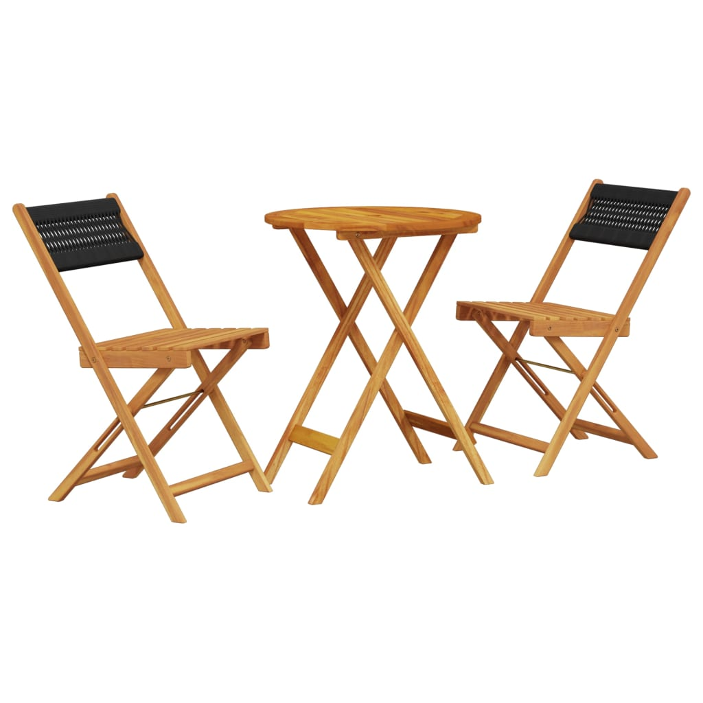  3 Piece Black Polypropylene and Solid Wood Bistro Set