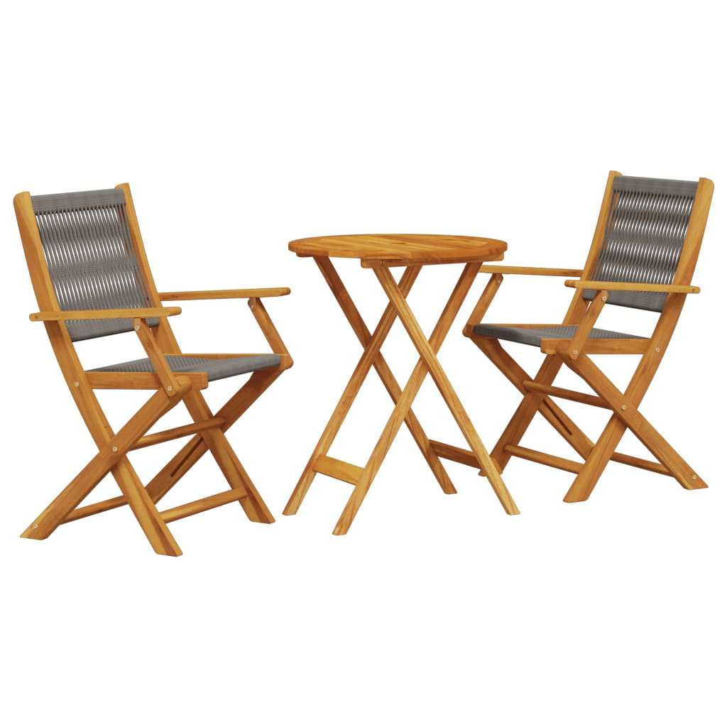  3 Piece Grey and Solid Wood Bistro Set