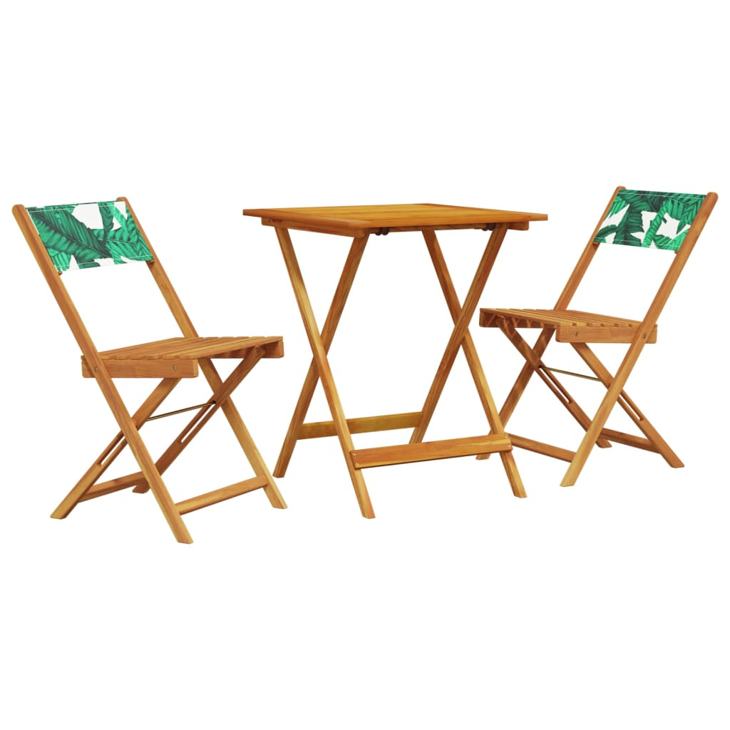 Leaf Pattern Fabric and Solid Wood 3 Piece Bistro Set