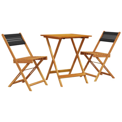   Black Polypropylene and Solid Wood 3 Piece Bistro Set