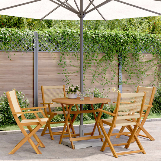 Beige and Solid Wood 5 Piece Garden Dining Set