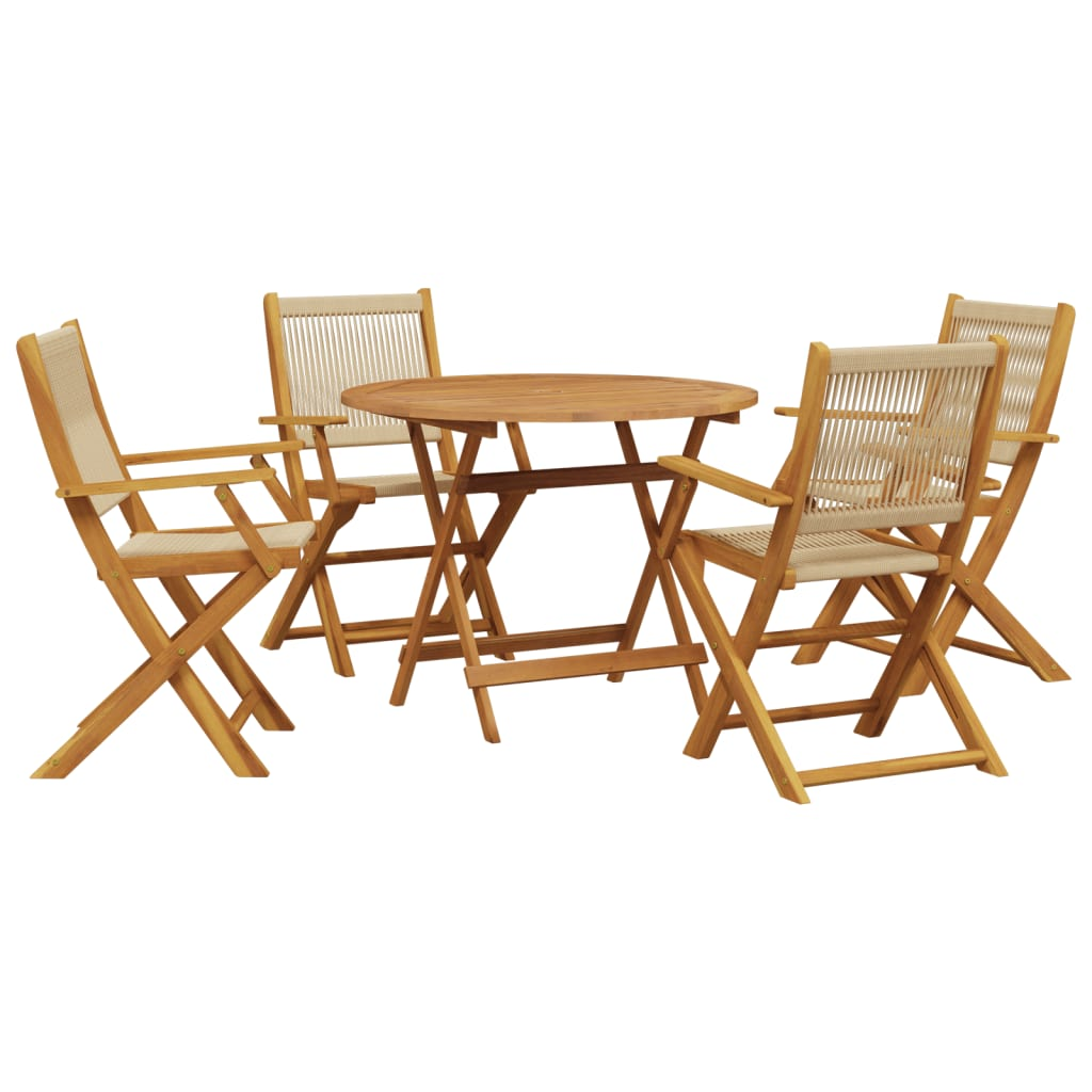 Beige and Solid Wood 5 Piece Garden Dining Set