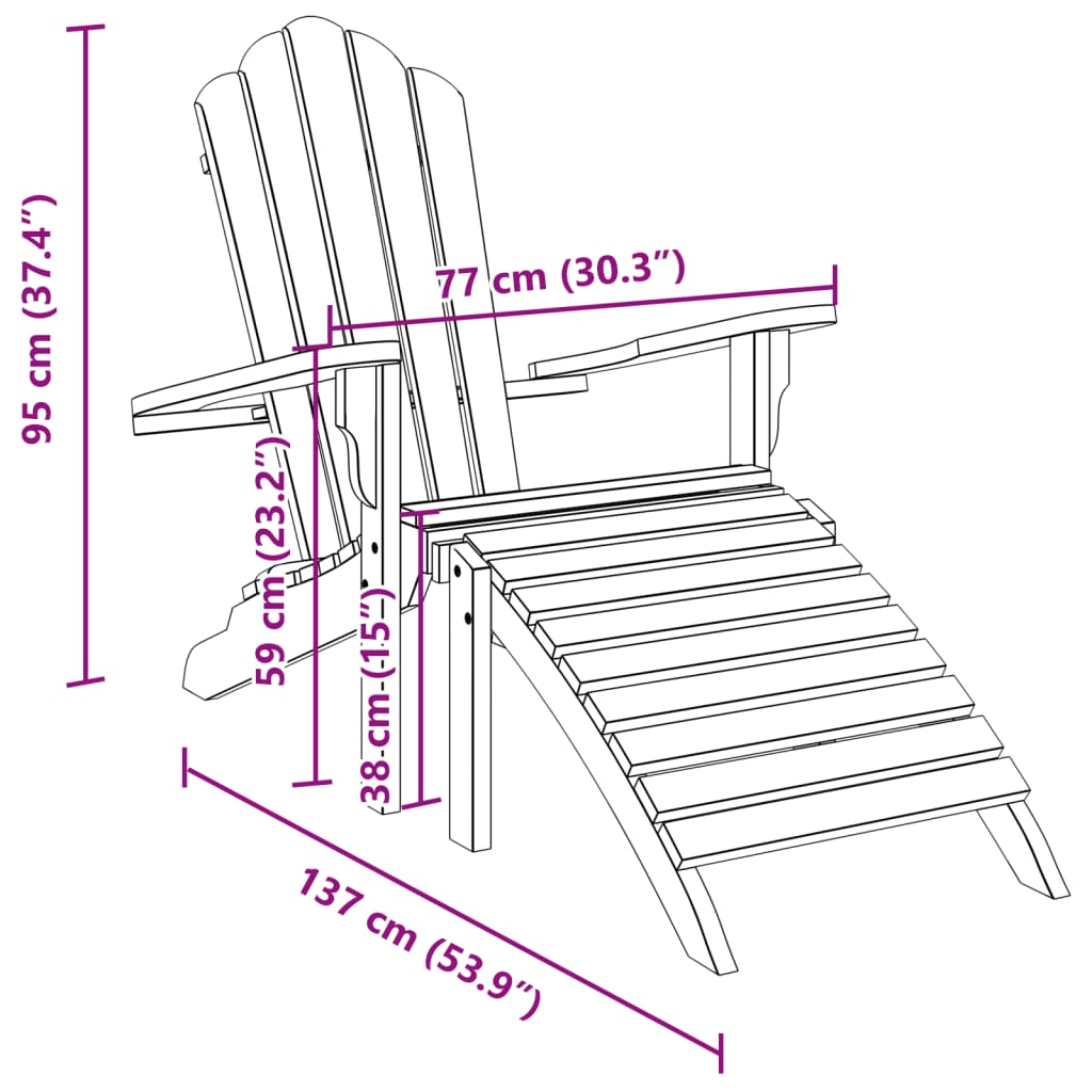  Solid Teak Wood Garden Adirondack Chair with Footrest