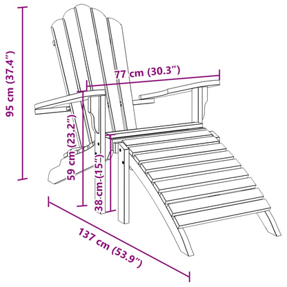  Solid Teak Wood Garden Adirondack Chair with Footrest