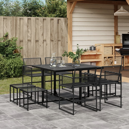  9 Piece Black Poly Rattan Garden Dining Set