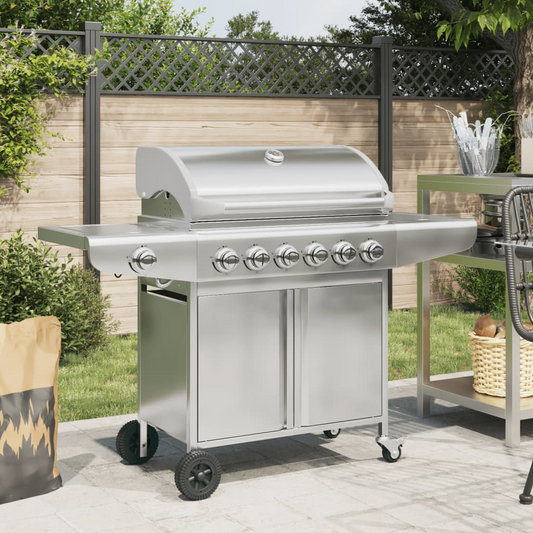 Gas BBQ Grill with 7 Burners Silver Stainless Steel