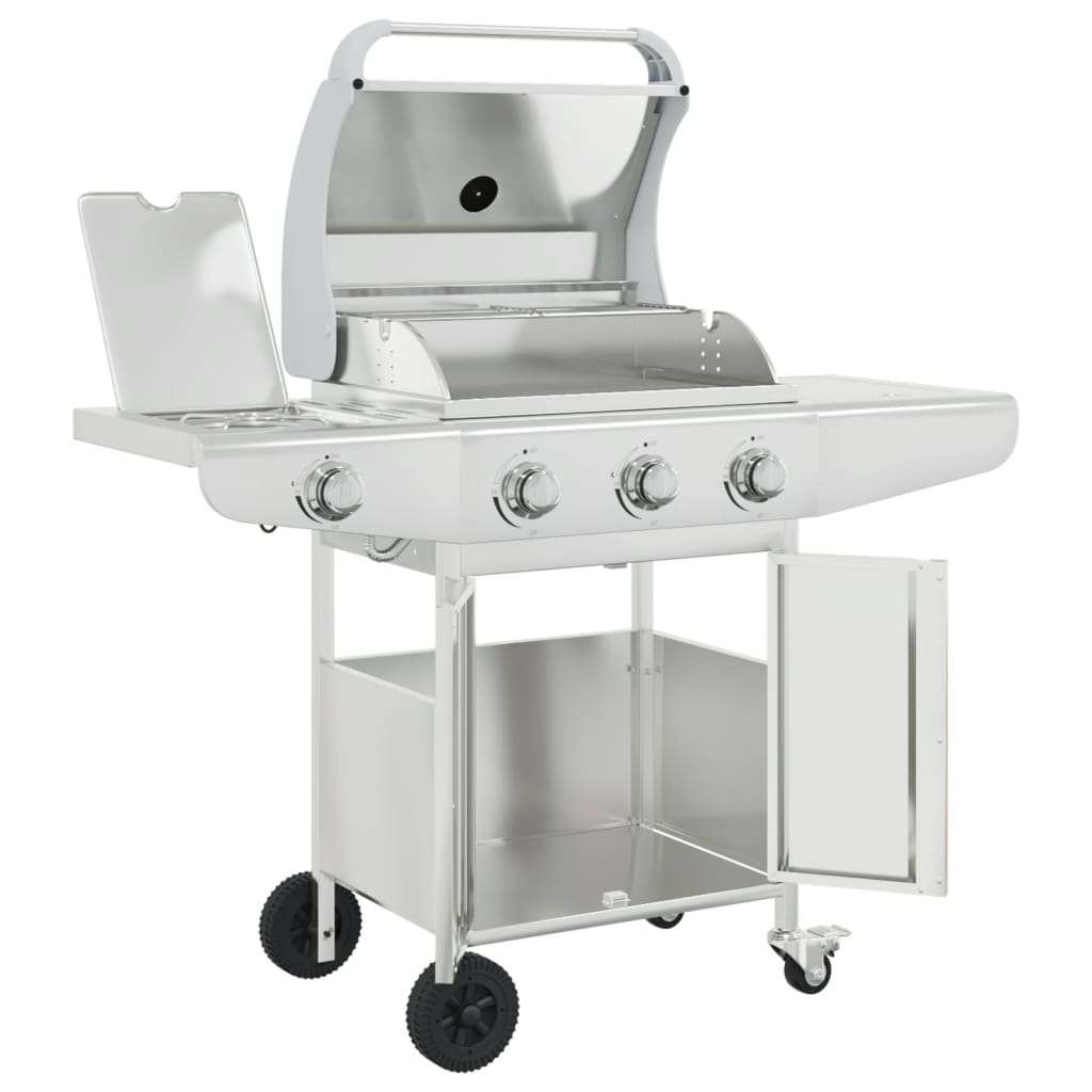 Gas BBQ Grill with 4 Burners Silver Stainless Steel