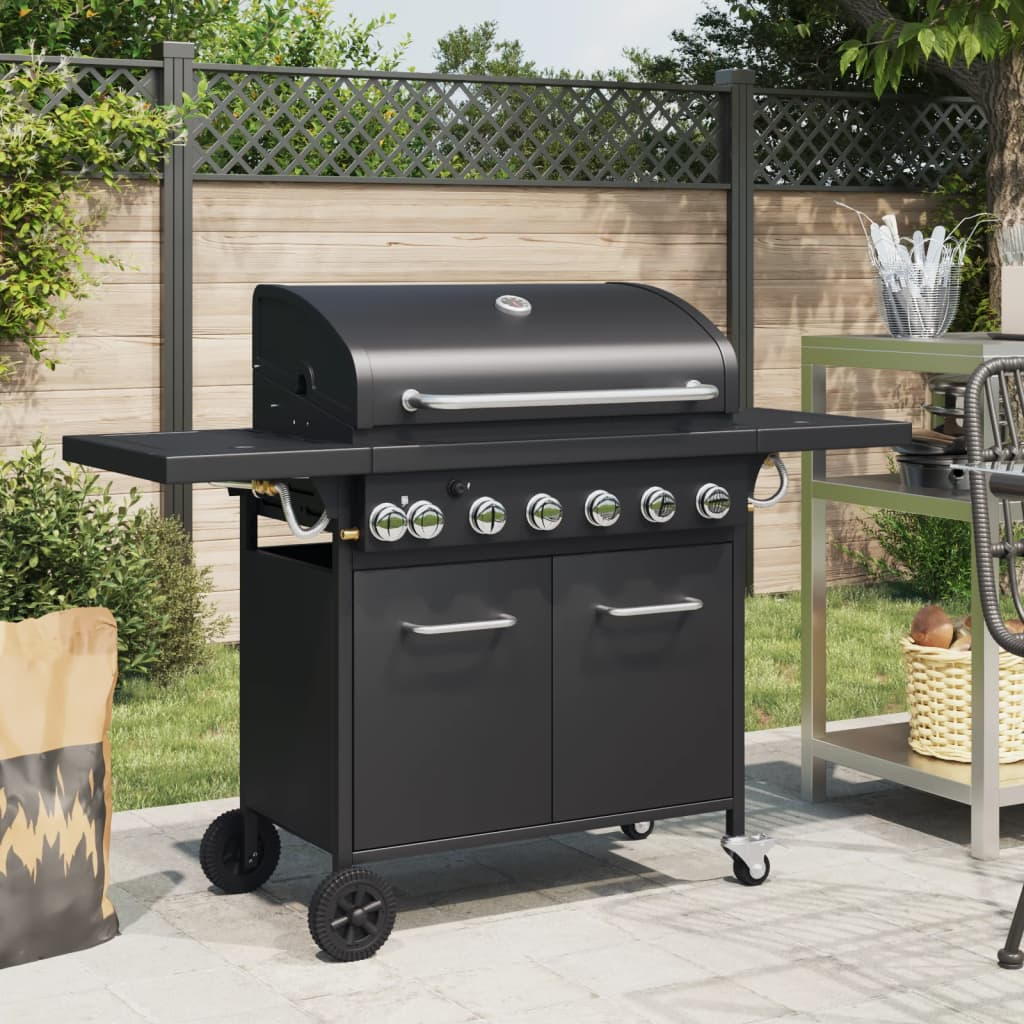 Gas BBQ Grill with 7 Burners Black Powder-coated Steel