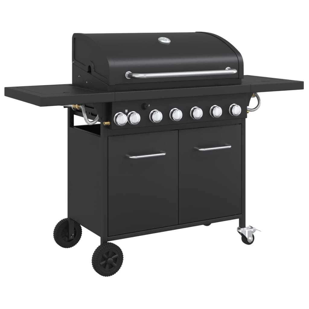 Gas BBQ Grill with 7 Burners Black Powder-coated Steel