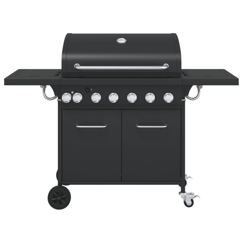 Gas BBQ Grill with 7 Burners Black Powder-coated Steel