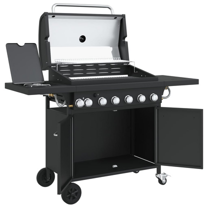 Gas BBQ Grill with 7 Burners Black Powder-coated Steel